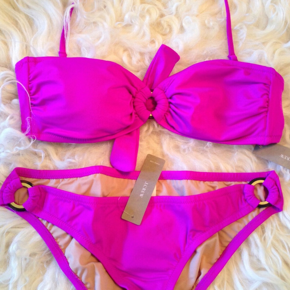 COPY - J.CREW $105 RING BANDEAU HOT PURPLE BIKIN  SIZE S